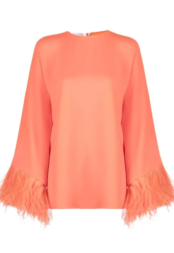 Valentino fjäderprydd blus - Orange