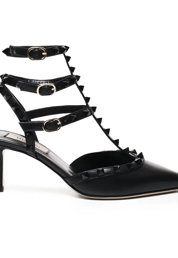 Valentino Garavani, Skor, Dam, 37 1/2 EU, Läder, Svarta läder slingback klackar med nitar