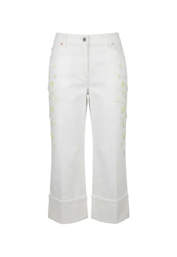 Valentino Garavani croppade jeans med blomapplikation - Vit