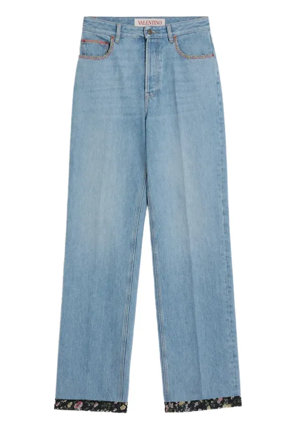 Valentino Garavani jeans med blommig kant - Blå