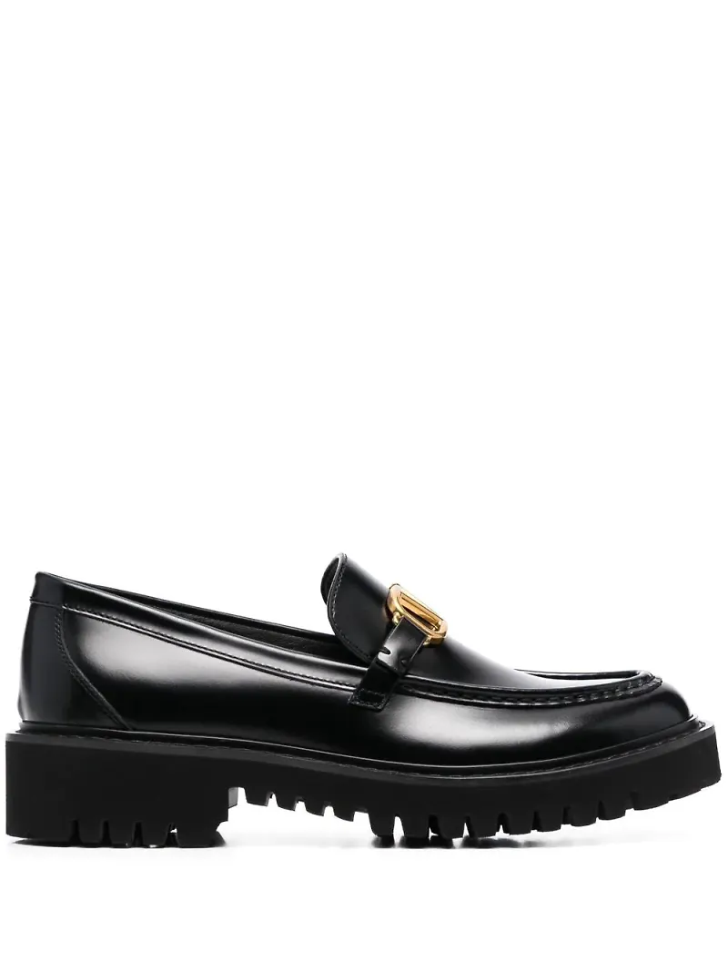Valentino Garavani läderloafers med logotypplakett - Svart