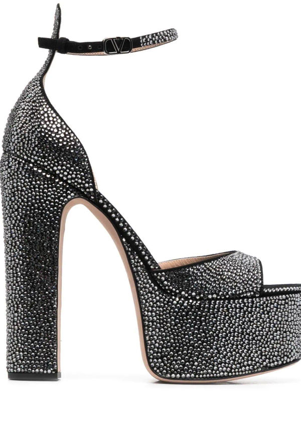 Valentino Garavani platåsandaler med strass - Svart