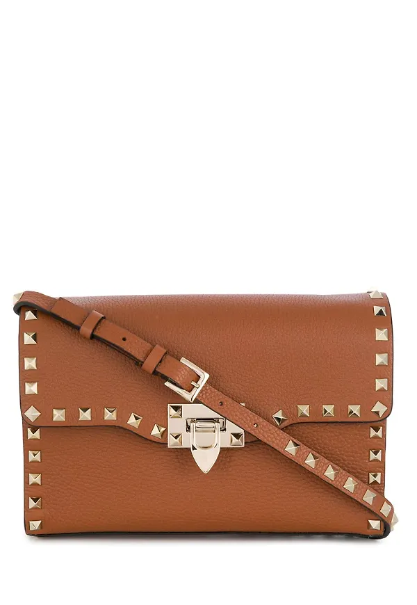 Valentino Garavani Rockstud liten axelremsväska - Brun