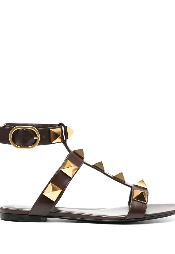 Valentino Garavani Rockstud lädersandaler - Brun