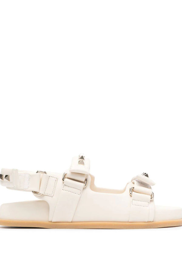 Valentino Garavani Rockstud lädersandaler med kardborreband - Neutral