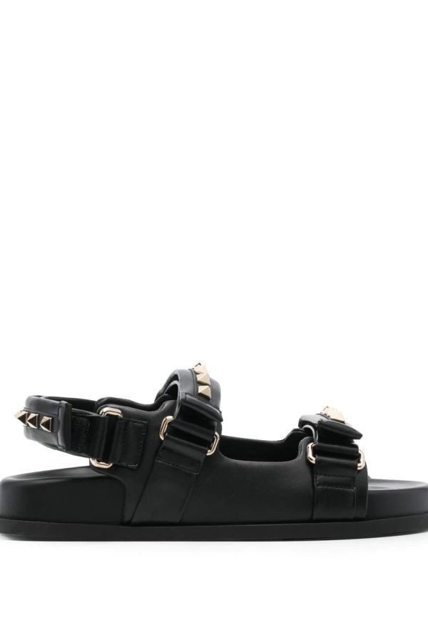 Valentino Garavani Rockstud lädersandaler med kardborreband - Svart