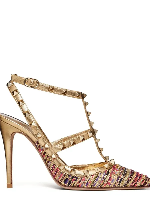 Valentino Garavani Rockstud spetsiga pumps - Guldfärgad