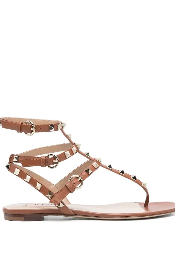 Valentino Garavani Rockstuds leather sandals - Brun