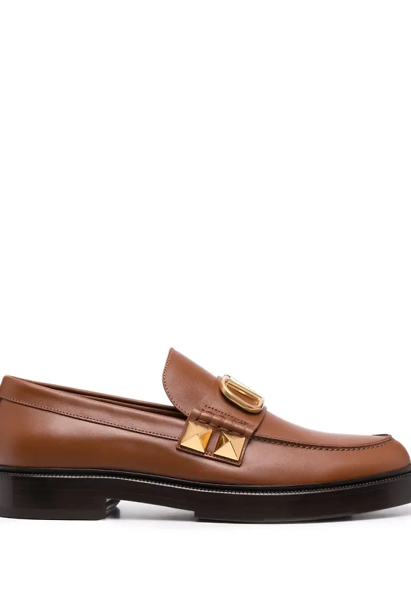 Valentino Garavani Stud Sign läderloafers - Brun