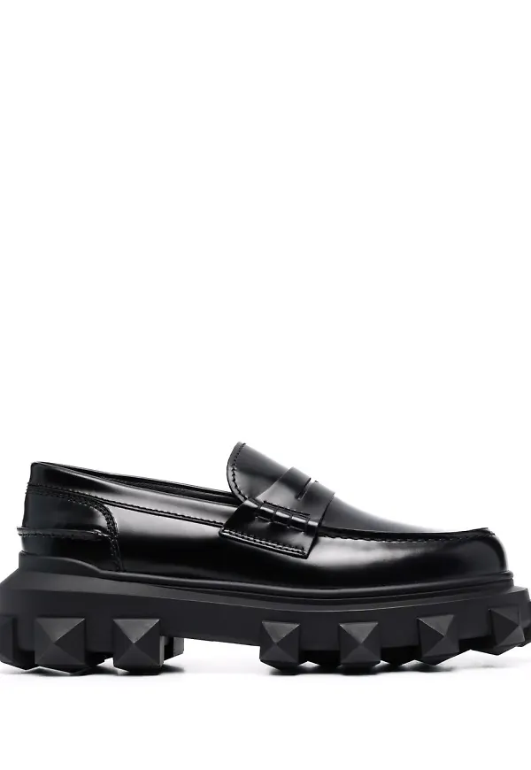 Valentino Garavani Trackstud läderloafers - Svart