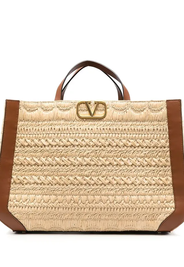 Valentino Garavani VLogo Signature broderad totebag i bast - Neutral