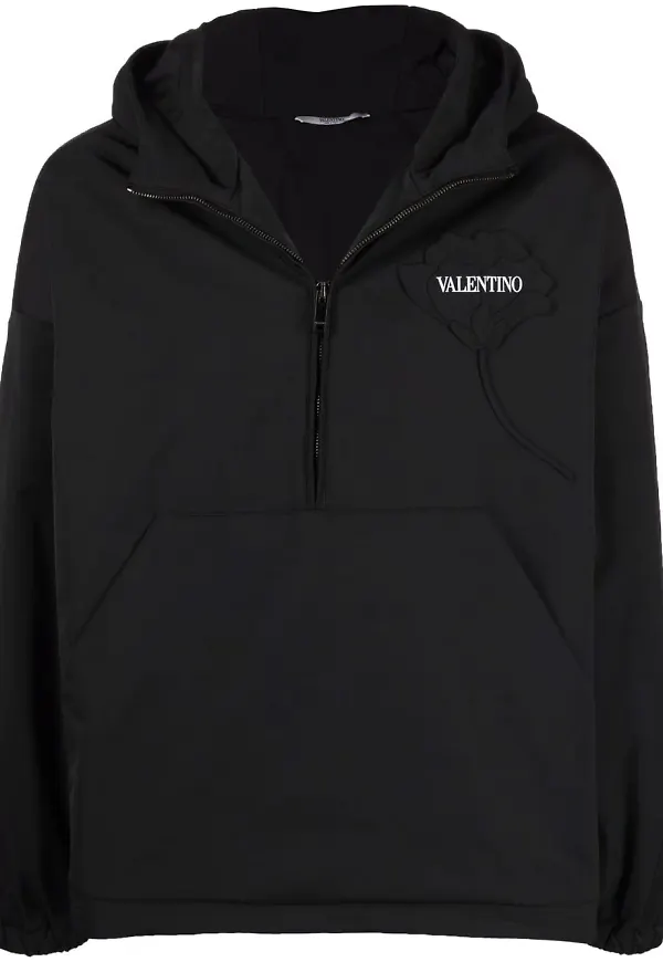 Valentino Garden jacka med huva och blomsterbrodyr - Svart