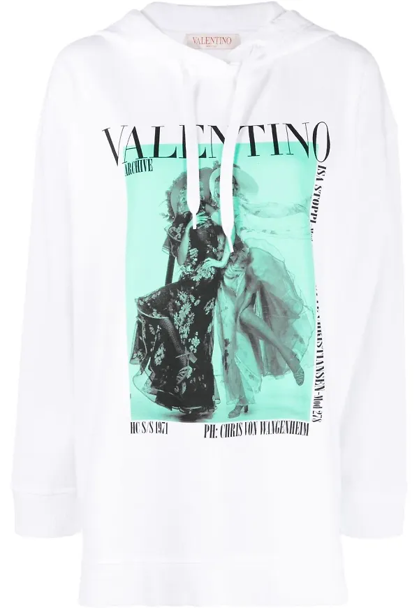 Valentino hoodie med dragsko - Vit