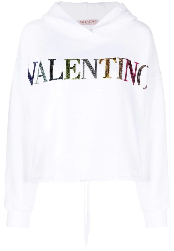 Valentino hoodie med paljettlogotyp - Vit