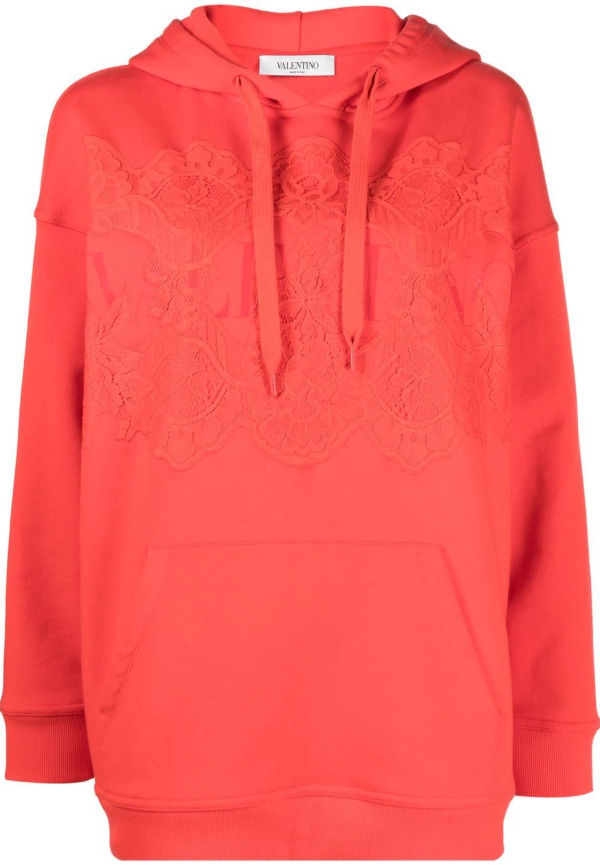 Valentino hoodie med spetsdetalj - Orange