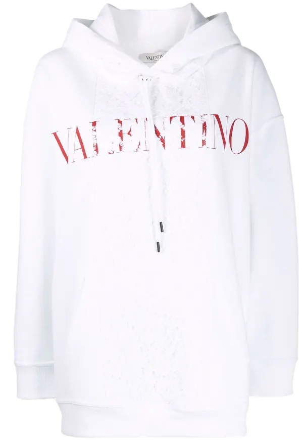 Valentino hoodie med spetspanel - Vit