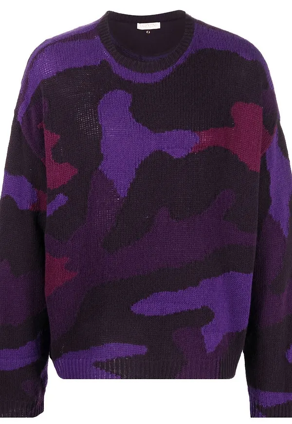 Valentino intarsiastickad kamouflagemönstrad tröja - Lila