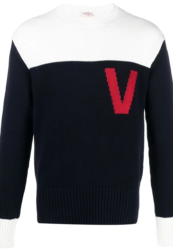 Valentino intarsiastickad tröja med monogram - Blå