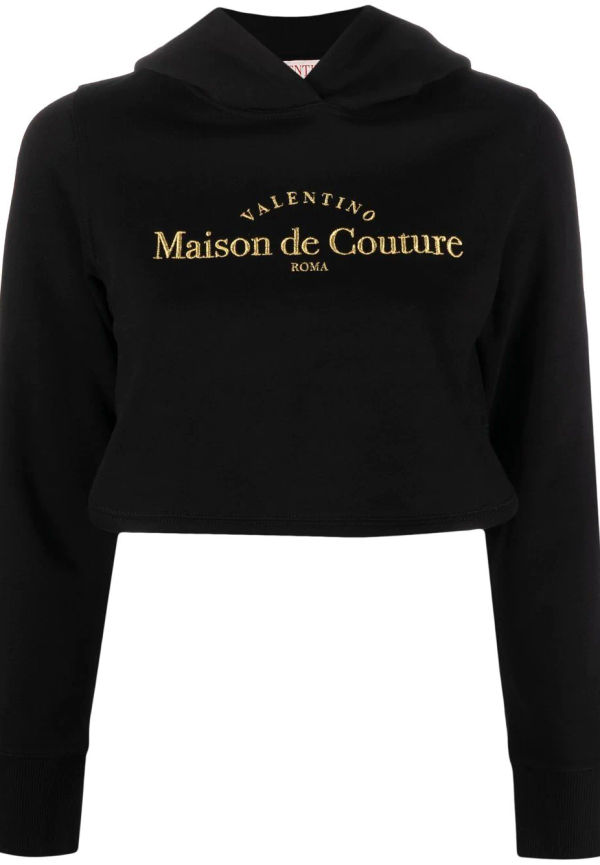 Valentino kort hoodie med broderad logotyp - Svart