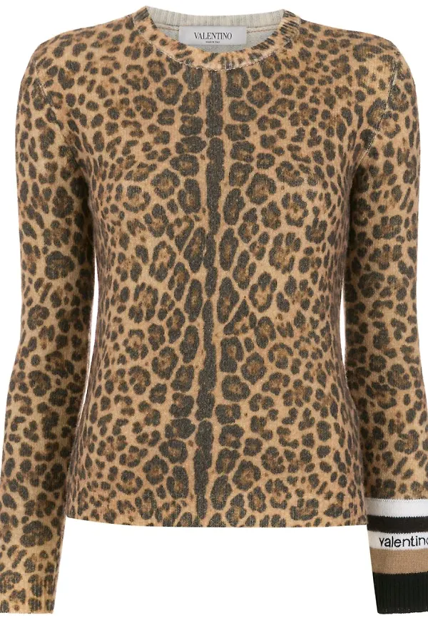 Valentino leopardmönstrad kashmirtröja - Brun
