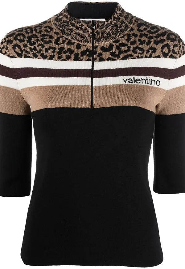 Valentino leopardmönstrad tröja med dragkedja - Svart