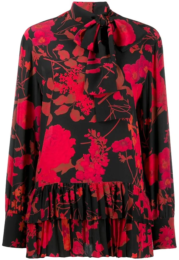 Valentino plisserad blommig blus - Svart