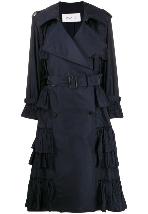 Valentino plisserad dubbelknäppt trenchcoat - Blå