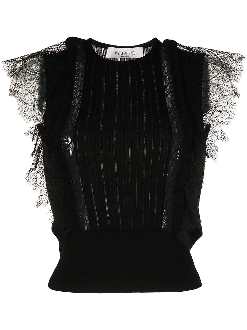 Valentino Pre-Owned blus med spetspanel - Svart