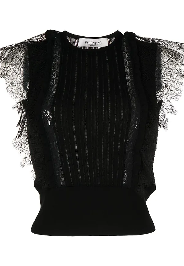 Valentino Pre-Owned blus med spetspanel - Svart