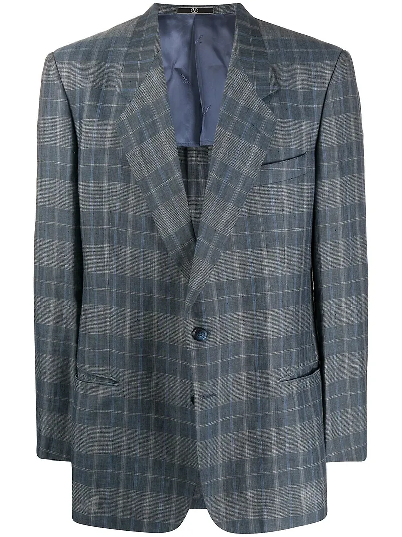 Valentino Pre-Owned rutig blazer med smal passform från 1980-talet - Blå