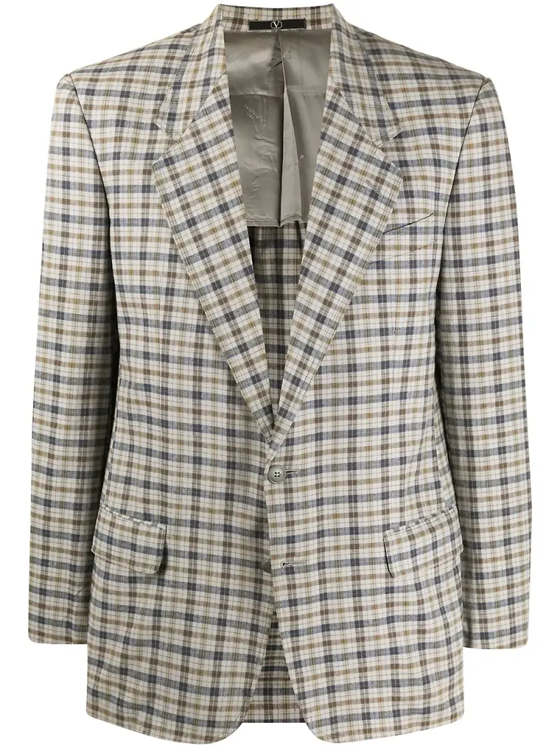 Valentino Pre-Owned rutig blazer med smal passform från 1980-talet - Grå
