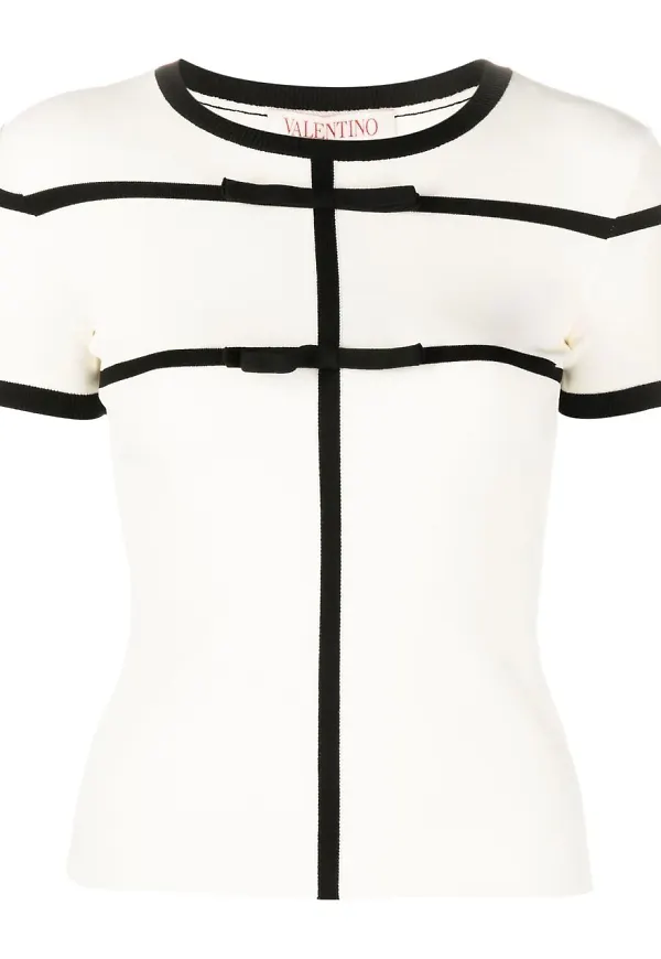 Valentino ribbstickad kortärmad topp - Vit