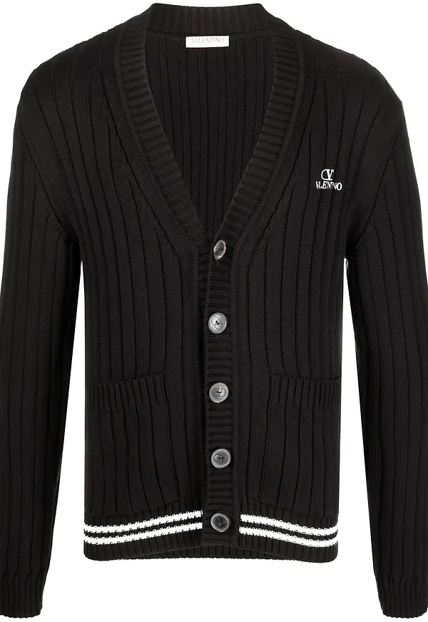 Valentino ribbstickad v-ringad kofta - Svart