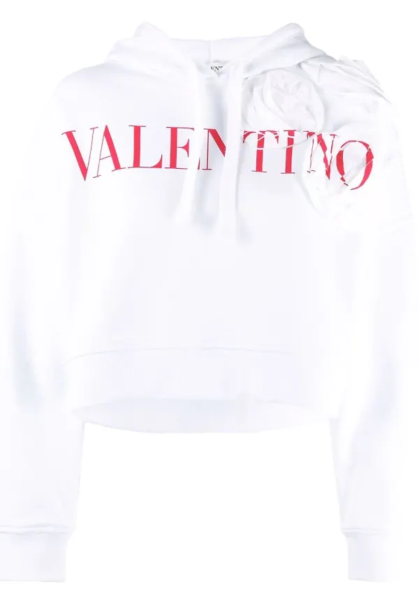 Valentino Rose Blossom croppad hoodie - Vit