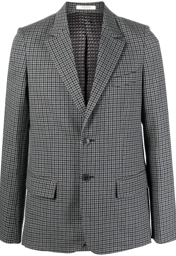 Valentino rutig blazer i jungfruull - Grå