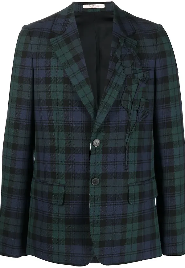 Valentino rutig enkelknäppt blazer - Grön