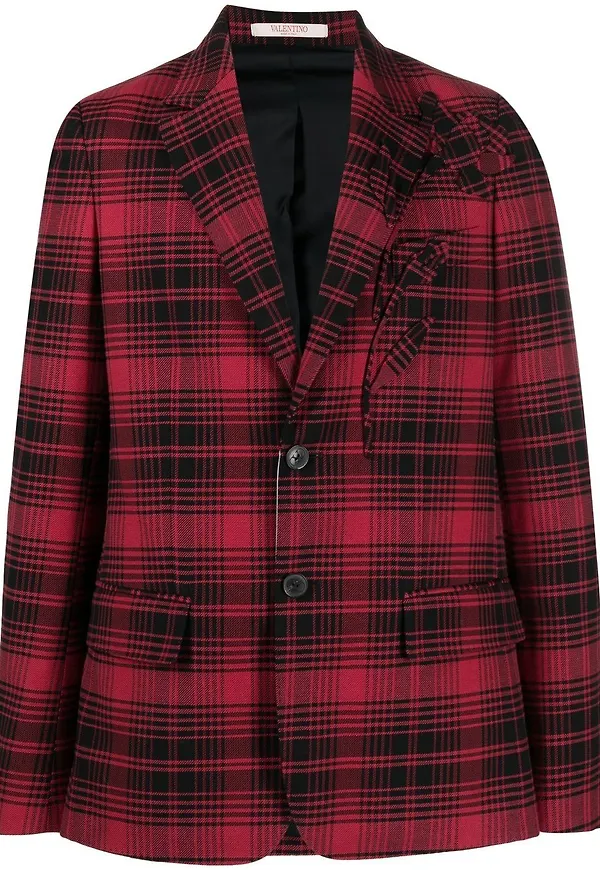 Valentino rutig enkelknäppt blazer - Röd