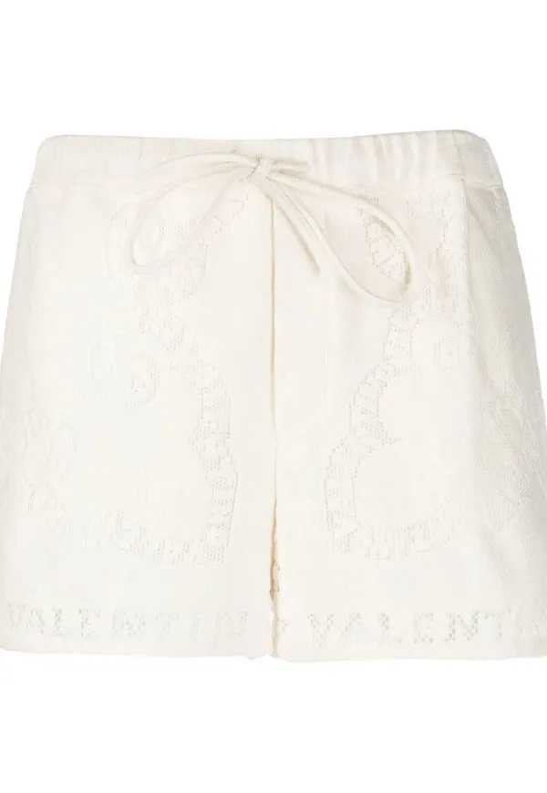 Valentino shorts med dragsko och brodyr - Neutral