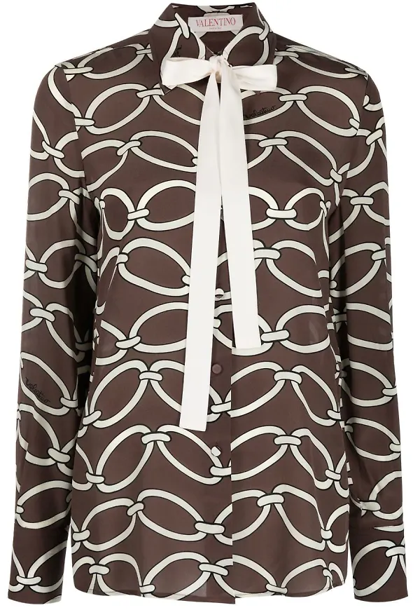 Valentino sidenblus med kedjetryck - Brun