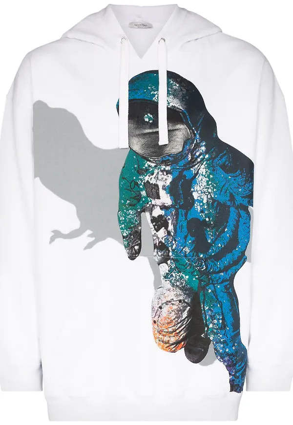 Valentino Spaceman huvtröja med dragsko - Vit