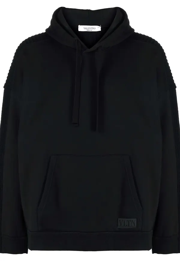 Valentino stickad hoodie med panel - Svart