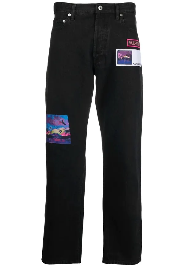 Valentino straight-jeans med märke - Svart