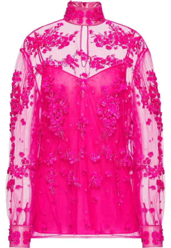 Valentino Tulle Illusione broderad topp - Rosa