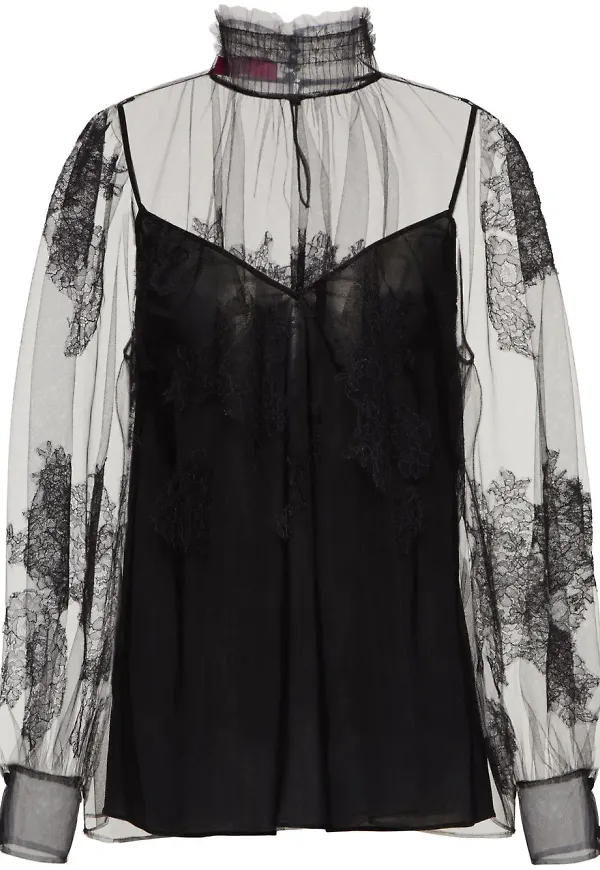 Valentino Tulle Illusione embroidered blouse - Svart