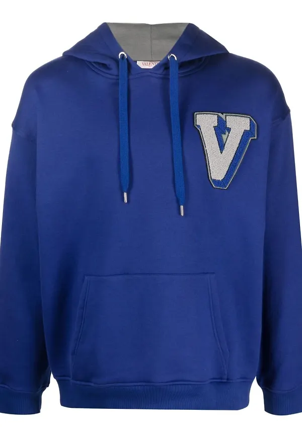 Valentino V-3D hoodie med märke - Blå