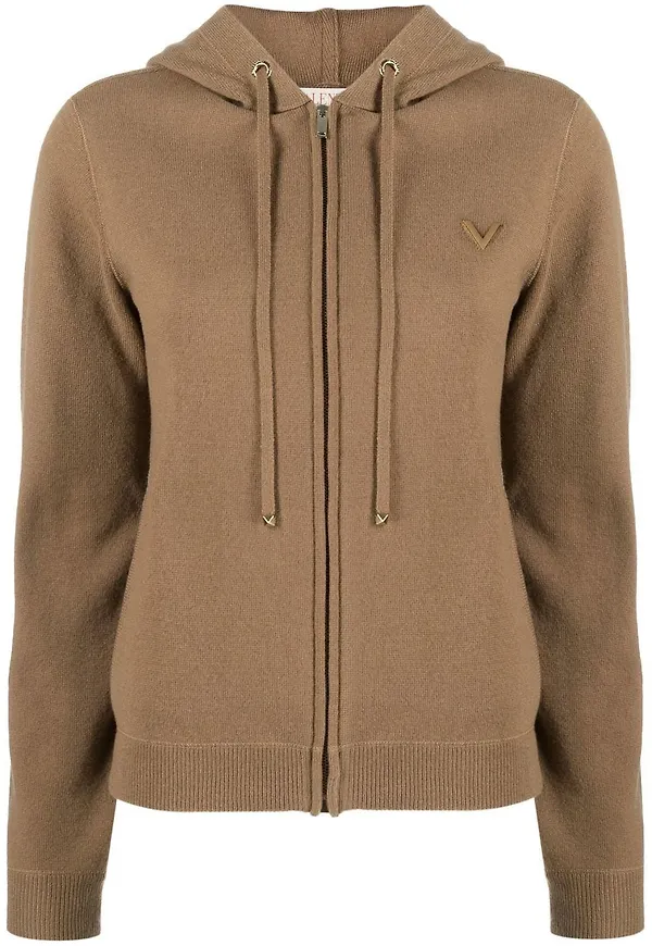 Valentino VGOLD stickad hoodie - Brun
