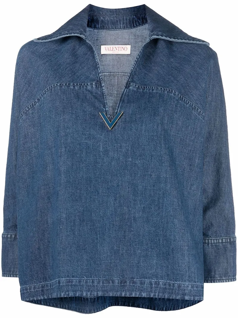 Valentino VLogo jeansblus med plakett - Blå