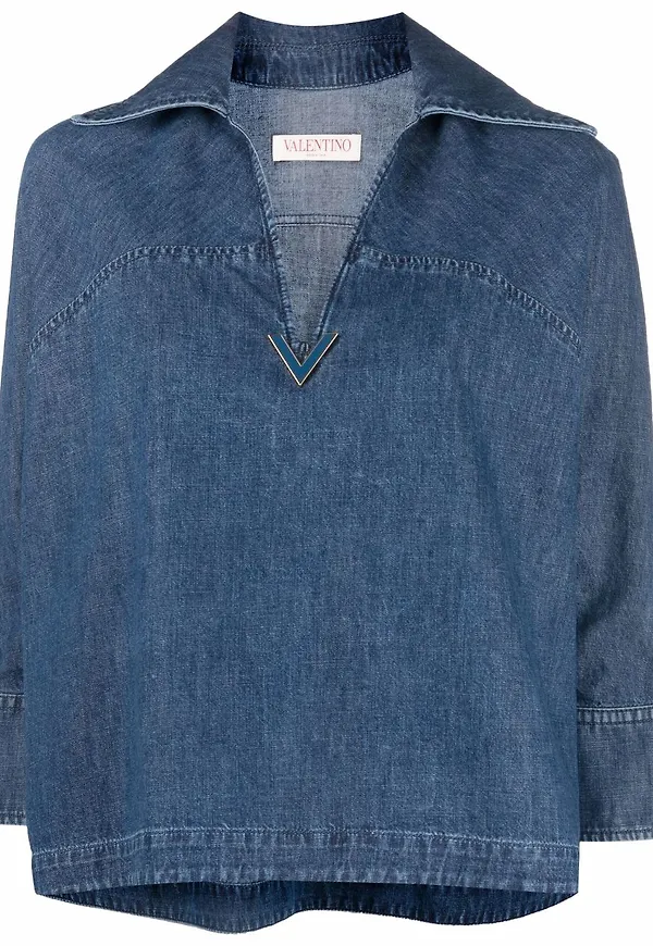 Valentino VLogo jeansblus med plakett - Blå