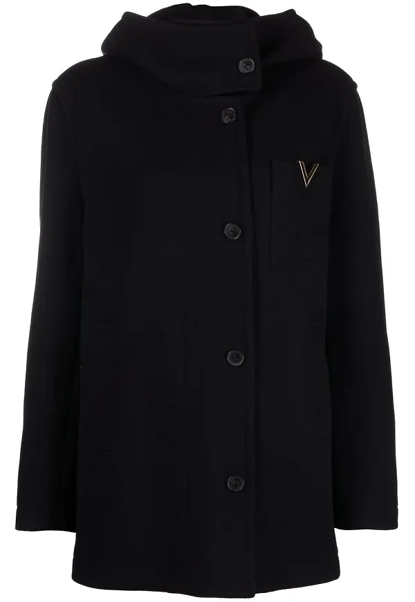 Valentino VLOGO Signature enkelknäppt kappa - Svart