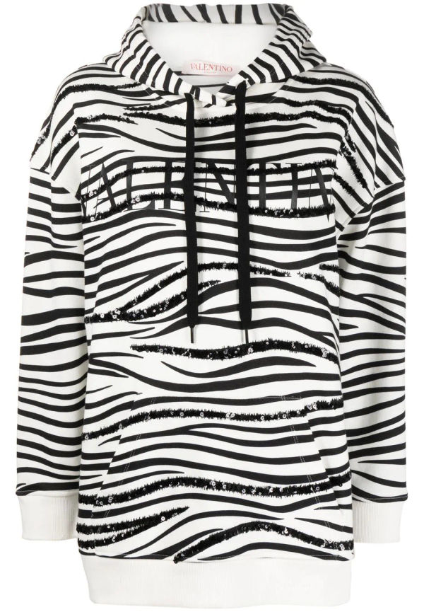 Valentino zebramönstrad hoodie med paljetter - Vit